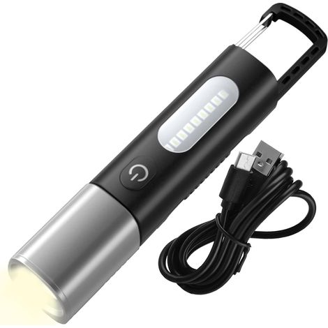 Lampes de poche lumineuses  Lampe LED Rechargeable Type-C Avec Crochet - Torche LED Extérieure Multifonction pour Pêche Voyage Camping Marche Lecture