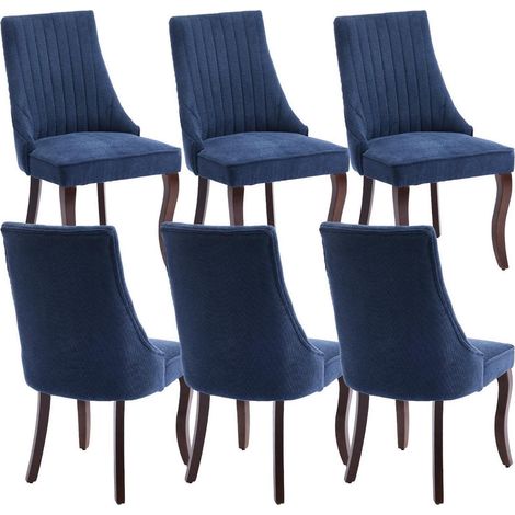 Esszimmerstühle 6er Set, Polsterstühle Stoff mit Massivholzbeinen, Blau (1/5)