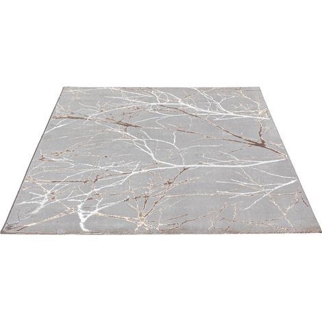 FLOORNOVO Hochflor Teppich Grau Blattmuster - 290 x 200 cm - Besonders Weicher Teppich Wohnzimmer & Badezimmerteppich - Pflegeleicht - vielseitig einsetzbar im Innenbereich (1/2)