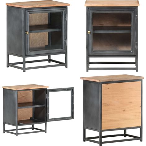 Nachttisch Grau 40x30x50 cm Massivholz Akazie - Holznachtt Tisch - Nachtisch Grau - Akasie - Wohnzimmerschrank - Schlafzimmermöbel - Home & Living (1/5)