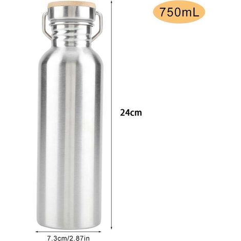 Borraccia in acciaio inox da 750 ml, senza BPA, ideale per sport e campeggio, colore argento. (1/5)