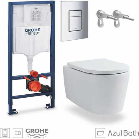 Bastidor empotrado GROHE Pack con cisterna y pulsador cromo br, con inodoro suspendido tornado LIA blanco de AzulBath
