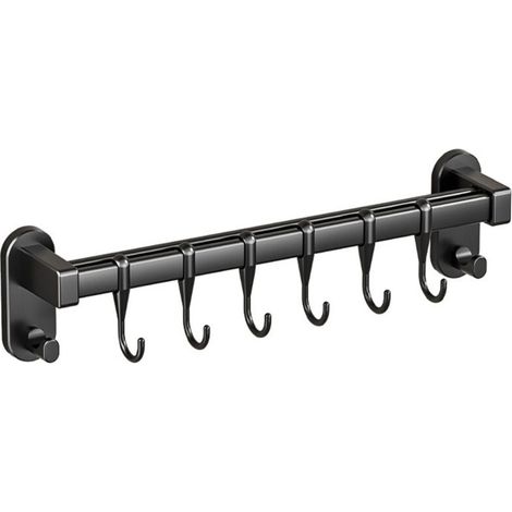 Portautensili da parete in acciaio inox con 6 ganci scorrevoli per cucina e bagno (grigio/nero) (1/4)