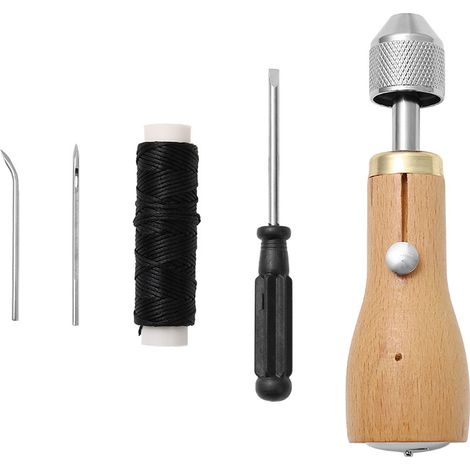 Kit per cucire la pelle - punteruolo per cuoio + filo cerato + aghi curvi e affusolati - bobina incorporata - kit fai da te per cucire la pelle con cacciavite (1/3)