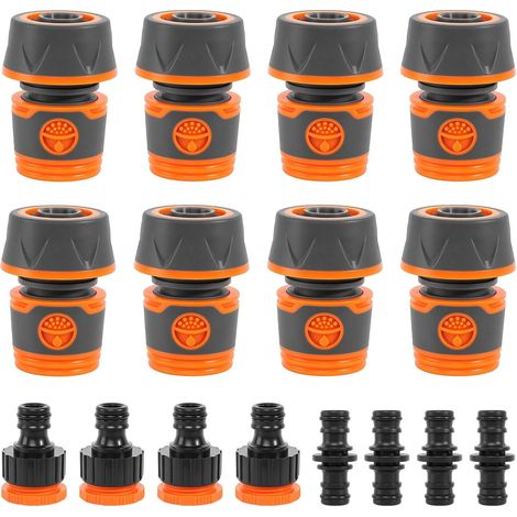 Embout Tuyau Arrosage, 8 Pièces 3/4 Pouce Extension rapide du tuyau Kit de Raccord Tuyau d'Arrosage Avec 5 Pièces connecteur pour début et Fin de Tuyau Necessaire Darrosage