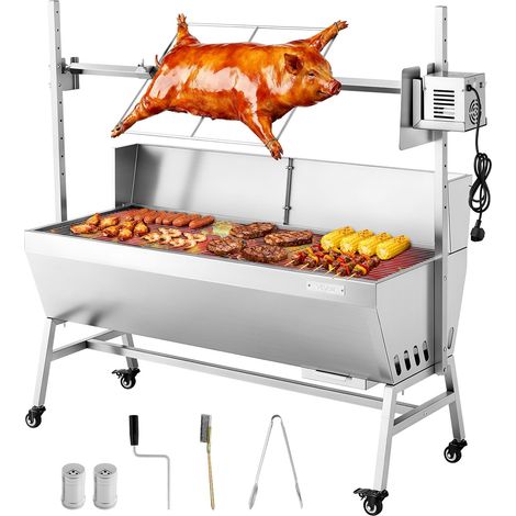 VEVOR Griglia per Maialino Griglia a Carbone, Lunghezza 1218 mm 38 W con Carico di 60 kg e Ruote e Regolazione dellAltezza a 4 e Vie Copertura Protettiva, in Acciaio Inossidabile per Campeggio (1/5)