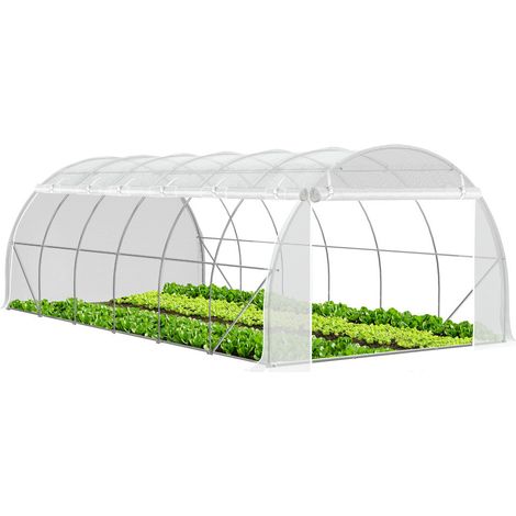 Vounot – Serre tunnel 18m² – Bâche polyéthylène anti-UV 140g/m² – Côtés zippés enroulables – Armature acier galvanisé avec barres anti-tempête