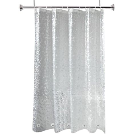 Tenda da doccia, spessa, trasparente, impermeabile, in plastica PEVA (effetto ghiaia) per vasca da bagno, 180 x 200 cm, bianca (1/5)