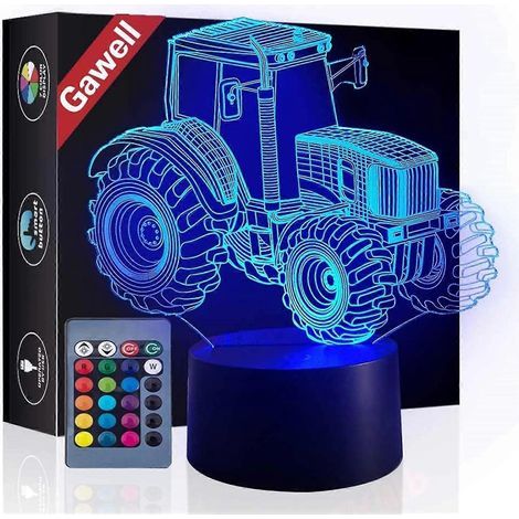 Lampe de table tracteur 3D illusion, cadeau de Noël, interrupteur tactile 16 couleurs, décoration, cadeau d'anniversaire, avec base plate en acrylique et ABS. (1/5)