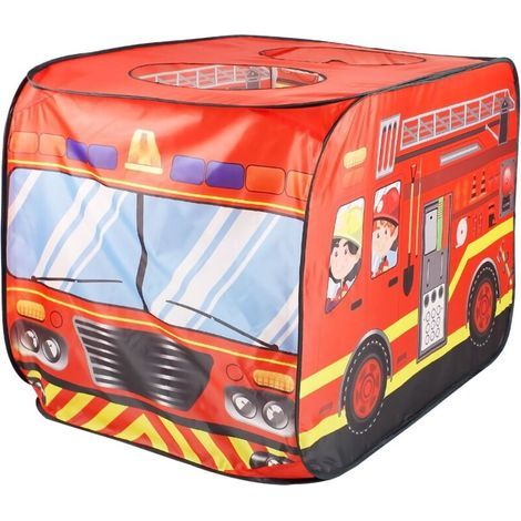 Tente de jeu en forme de camion de pompiers, Enfants Tente Jeux Conception Pop-Up, pour enfants dès 3 ans, intérieur/extérieur, 70x112x75 cm, rouge (1/5)