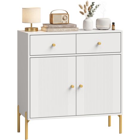 Buffet de salon - HOMCOM - 2 portes, 2 tiroirs, étagères réglables et pieds en métal - bois - 80 x 39 x 86 cm - blanc (1/5)