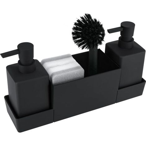 Distributeur de Savon de Cuisine avec Porte-éponge pour évier,Distributeur Liquide Vaisselle,Distributeur Liquide Vaisselle 4 en 1,Convient pour évier,Cuisine,Salle de Bain