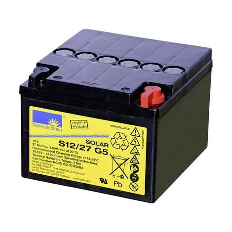 Accumulateur solaire GNB Sonnenschein dryfit S12/27 G5 NGSO120027HS0BA 12 V 27 Ah plomb-gel (l x H x P) 176 x 126 x 167 mm raccord à vis M5 S627882 (1/2)