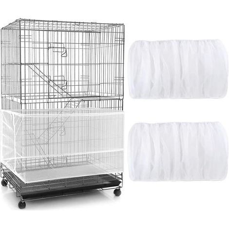 2 PiècesCouverture de Cage à Oiseaux, Blanc, Housse de Protection en Maille, Ajustable Attrape Graine, Filet de Perroquet en Maille de Nylon, Couvre Jupe Guard pour Cage Rondes Carr (1/5)