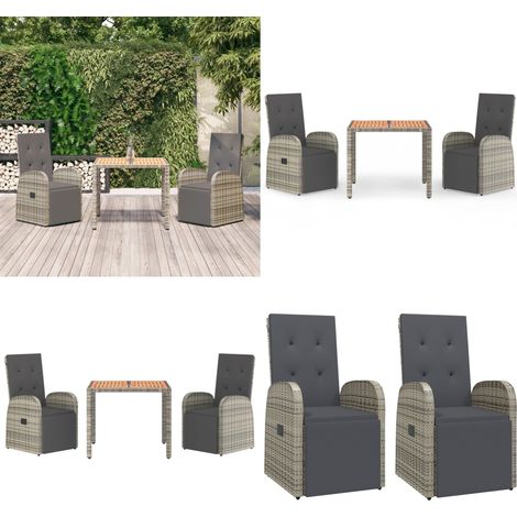 3-tlg. Garten-Essgruppe mit Kissen Grau Poly Rattan - Gartensitzplatz - Gartenmöbelset - Outdoor Möbel - Lounge Set - Gartenlounge - Home & Living (1/5)