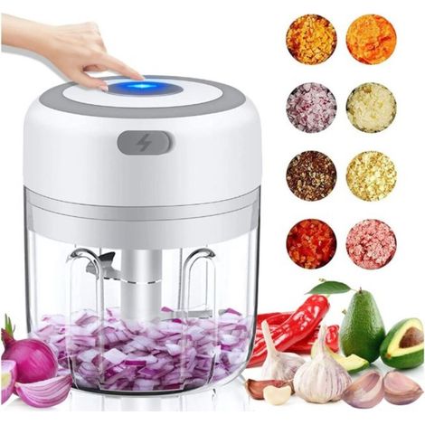 Hachoir électrique mini, presse-ail, 250 ml, USB 2000 mAh, lames 304, blanc, légumes viande bébé, 30 W (1/5)