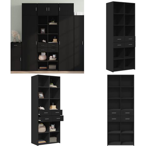 Buffet haut noir 70x42,5x185 cm bois d'ingénierie - Buffet Design - Buffet Noir - Buffet Moderne - Armoire Rangements - Mobilier Salon - Home & Living (1/5)
