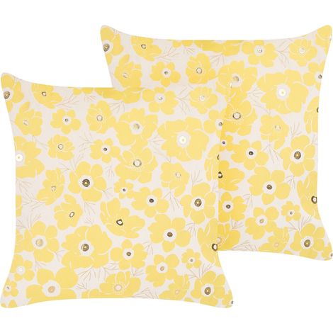 Dekokissen 2er Set TRITELEIA Samtstoff 45 x 45 cm Gelb Blumenmuster