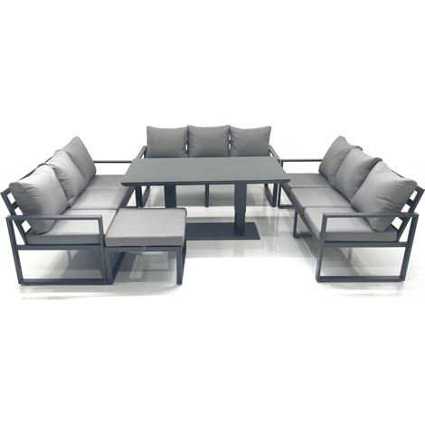 Fimous 10 Seater Garden Sofa Set Aluminium Furniture Rising Dining Tabe Set with Big Footstool Dark Grey (1/5)