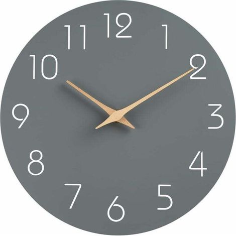Silent, non-ticking wall clock, decorative for kitchen, bedroom, bathroom, living room, battery operated – 25.4 cm, (grey)