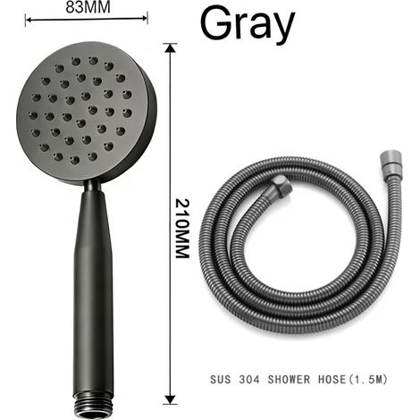 Ensemble gris : Pommeau de douche à main en acier inoxydable, finition or rose brossé, accessoire de robinetterie, pommeau de douche monofonction, flexible de 1,5 m. (1/5)