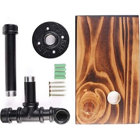 Porte-rouleau en Papier Toilette Design Rétro Métal Tube Étagère Ensemble de Rangement avec Plateau en bois Noir (1/3)