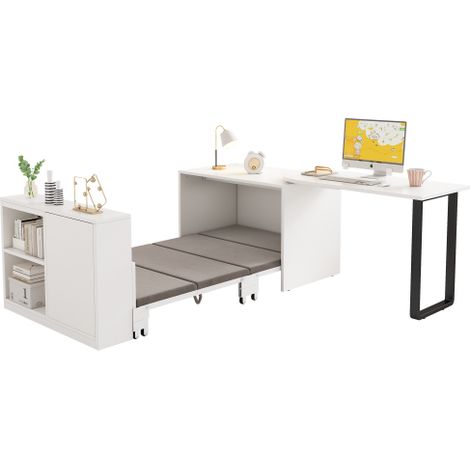 Tableau 2-en-1 avec lit escamotable cadre et pieds en métal matelas  blanc