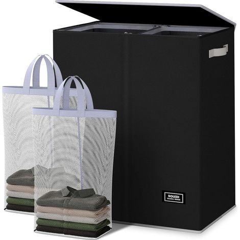 Wäschekorb Wäschesammler Wäschesortierer 2 Fächer 145 Liter Schwarz (1/5)