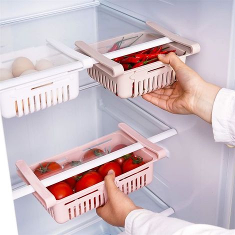 Set mit 2 ausziehbaren Kühlschrank-Aufbewahrungsboxen, verstellbare Einlegeböden, nordisches Rosa (1/5)