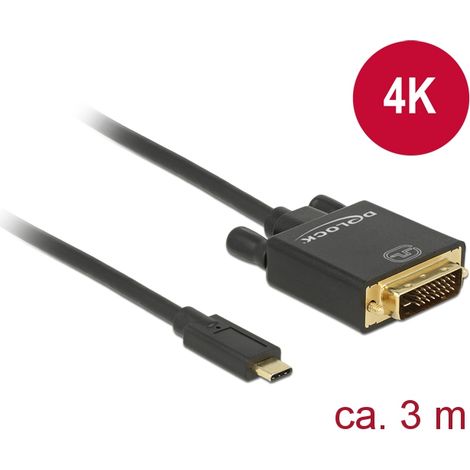 Delock Cable USB Type-Câ¢ macho  DVI 24+1 macho (modo alternativo DP) 4K 30 Hz de 3 m negro