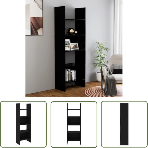 The Living Store Bibliothèque Noir 60x35x180 cm Bois d’ingénierie - Bibliothèque - Meuble Rangement - Étagère - Bibliothèque Design - Mobilier Intérieur (1/5)