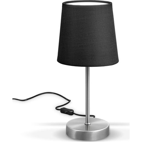 B.K.Licht lampe de table design moderne, tissu noir, pied métal nickel mat, pour ampoule LED E14, IP20