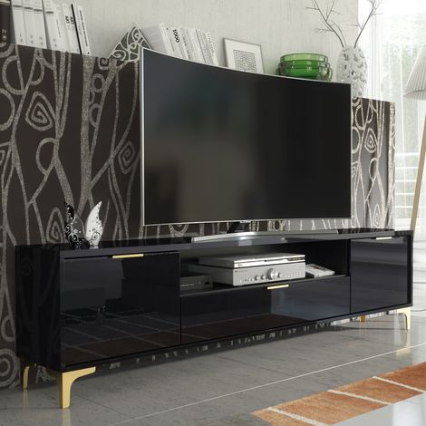 Goldline Gloss TV Unit - Black - 200cm (1/5)
