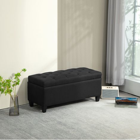 Banco baúl tapizado con almacenamiento en poliéster negro 100 x 40 x 44 cm OKWISH (1/5)