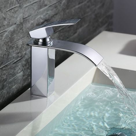 Waterfall Bathroom Faucet, Brass Bathroom Faucet, Sink Faucet for Bathroom, Chrome Silver Basin Mixer Tap (1/5)