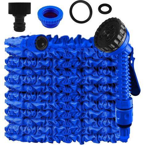 Bosmsaslad 7.5m Tuyau d'Arrosage Extensible, Tuyau Arrosage Extensible avec 7 Modes de Pulvérisation, d'Arrosage Flexible, Léger et Facile à Ranger Pour Irrigation, Jardin, Nettoyage (Bleu)