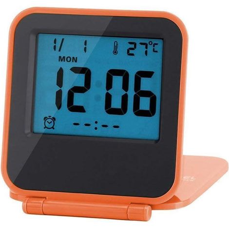 Réveil numérique miniature pliable multifonction, horloge LED portable avec calendrier, température, date et semaine, sans pile incluse (Orange) (1/5)