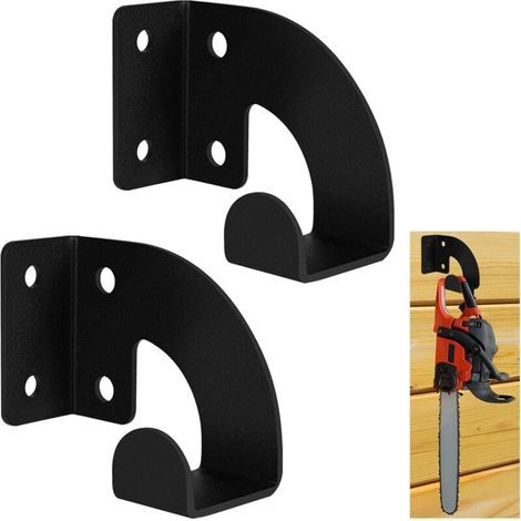 Lot de 2 supports muraux robustes pour tronçonneuse - Support mural pour tronçonneuse - Pour jardin. garage. atelier - Métal noir (1/5)