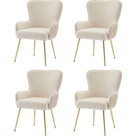 Silla de Comedor 4 Piezas en Terciopelo, con Reposabrazos y Patas de Metal Regulables, Beige y Dorado (1/5)