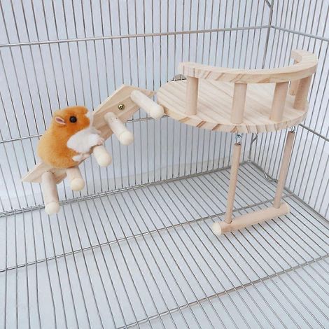 Plateforme d'escalade pour hamster, aire de jeux en bois naturel avec échelle et balançoire. Jouets (1/4)