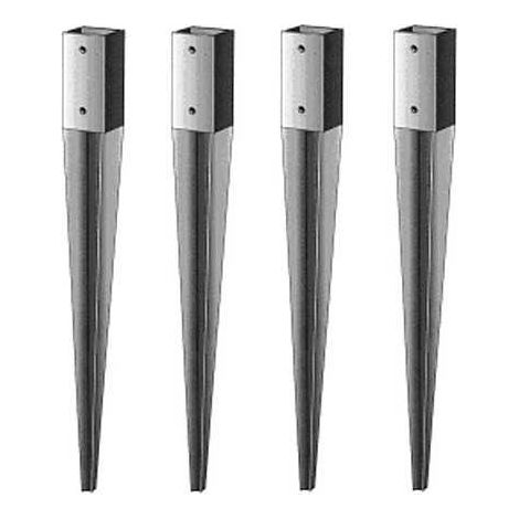 Sud Bois – Support pied de poteau galvanisé à enfoncer 71 x 71 mm – Hauteur 750 mm – Lot de 4 – Fixation par 4 trous de diamètre 10