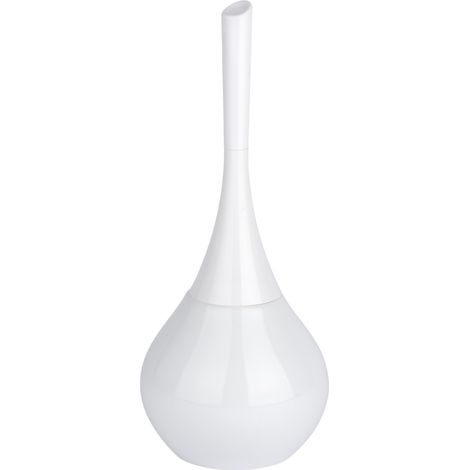 Wenko – Brosse WC Flakon – Porte-brosse fermé en céramique et plastique – Tête remplaçable à fibres résistantes – Dimensions 17 x 42,5 cm – Couleur blanche