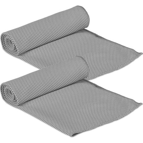 Serviette rafraîchissante, lot de 2, microfibre, tissu rafraîchissant, sport et fitness, serviette de sport, 90 x 30 cm, grise