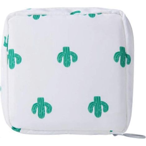 Pochette de rangement pour serviettes hygiéniques Shenxiao, pochette portable pour serviettes menstruelles, pochette de rangement zippée pour serviettes hygiéniques (cactus blanc) (1/5)