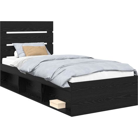 Struttura del letto con testiera Nero 75 x 190 cm Pino massello vidaXL
