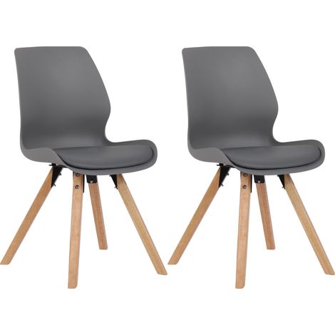 Set di 2 sedie da pranzo in plastica grigia con gambe in legno in stile scandinavo CDS101142 (1/5)