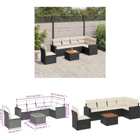 7-tlg. Garten-Sofagarnitur mit Kissen Schwarz Poly Rattan - Gartensorte - Outdoor Möbel - Gartenset - Lounge Set - Rattan Gartenmöbel - Home & Living (1/3)