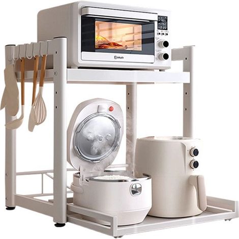 Etagere Micro Onde Cuisine Rangement Extensible, Support pour Micro-Ondes à 2 Niveaux Blanc (1/5)
