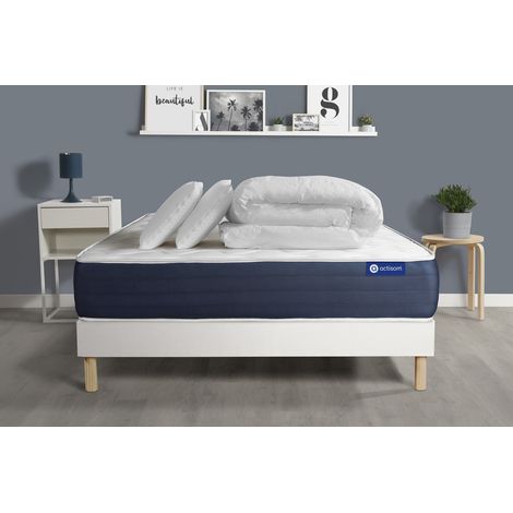 Ensemble matelas sommier Actiflex sleep 180 x 200 cm 2 oreillers et couette Ressorts ensachés et mémoire de forme - Couleur : Blanc (1/5)