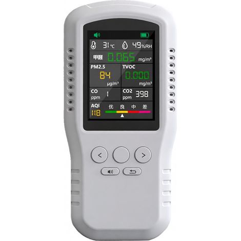 Détecteur Qualité Air Intérieur CO2 PM2.5 Formaldéhyde TVOC Température Humidité Écran LCD Alerte Vocale pour Chambre (1/5)